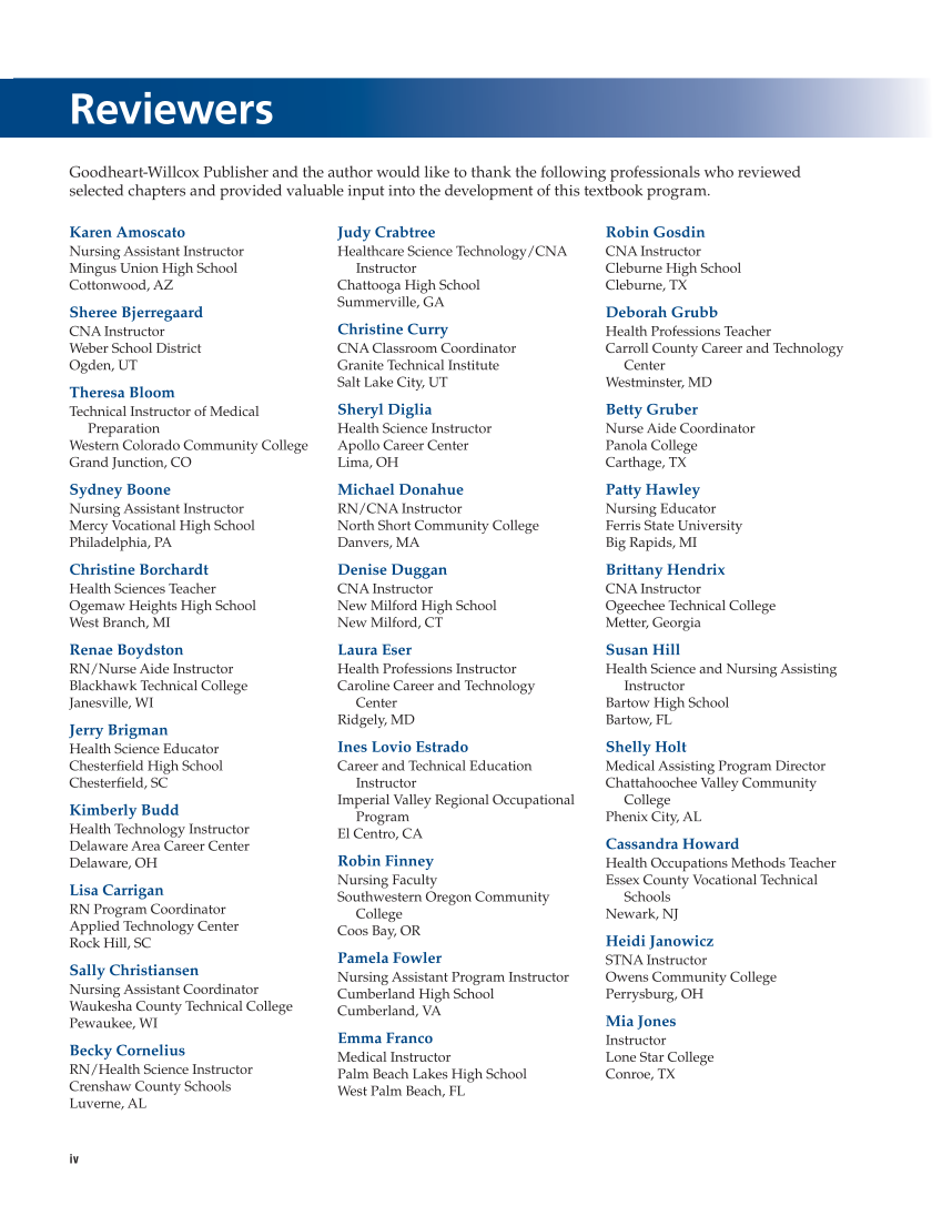 The Nursing Assistant: Essentials of Holistic Care, 1st Edition page iv