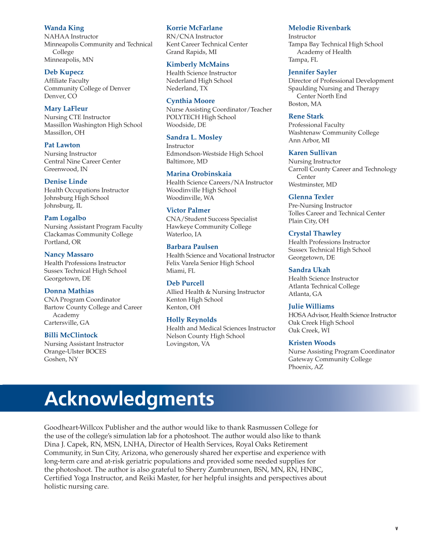 The Nursing Assistant: Essentials of Holistic Care, 1st Edition page v