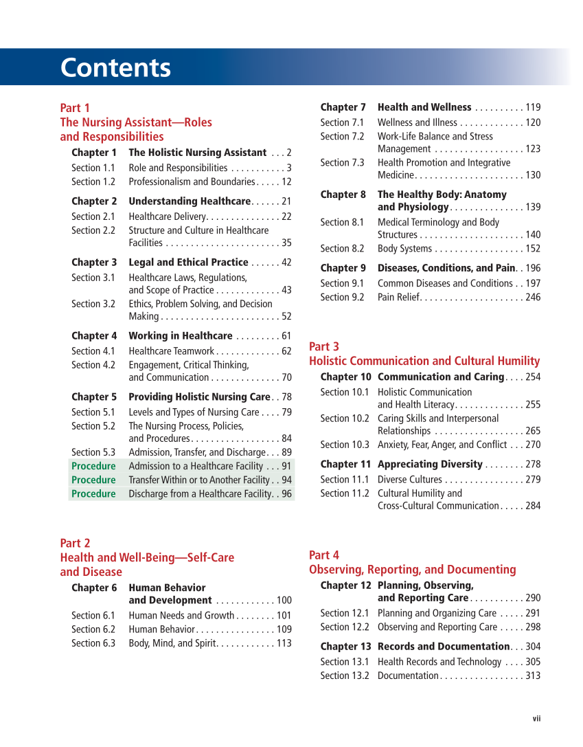 The Nursing Assistant: Essentials of Holistic Care, 1st Edition page vii