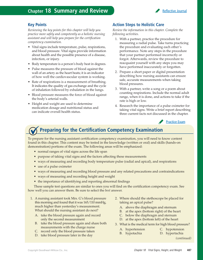 The Nursing Assistant: Essentials of Holistic Care, 1st Edition page 487