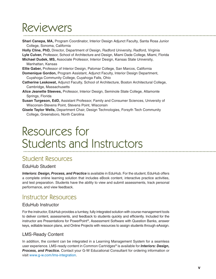 Interiors: Design, Process, and Practice, 2nd Edition page v