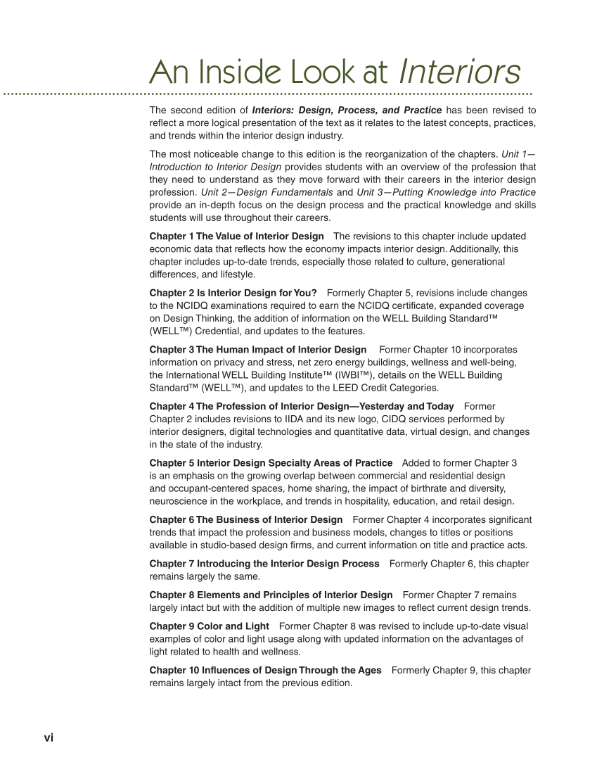 Interiors: Design, Process, and Practice, 2nd Edition page vi