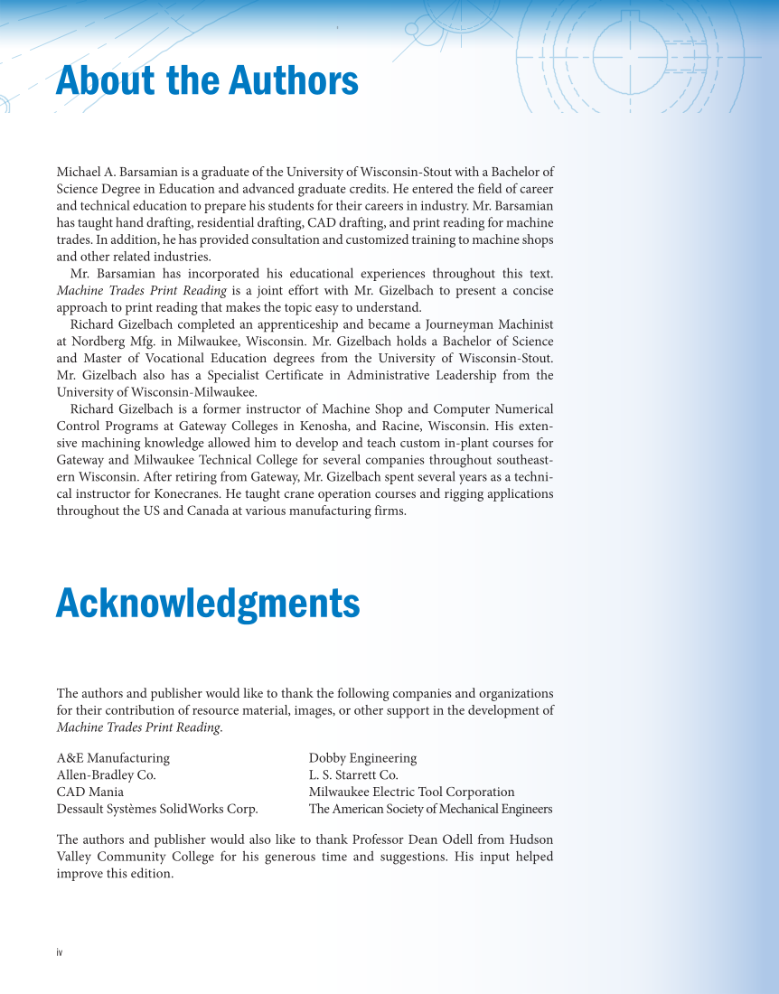 Machine Trades Print Reading 7e page iv