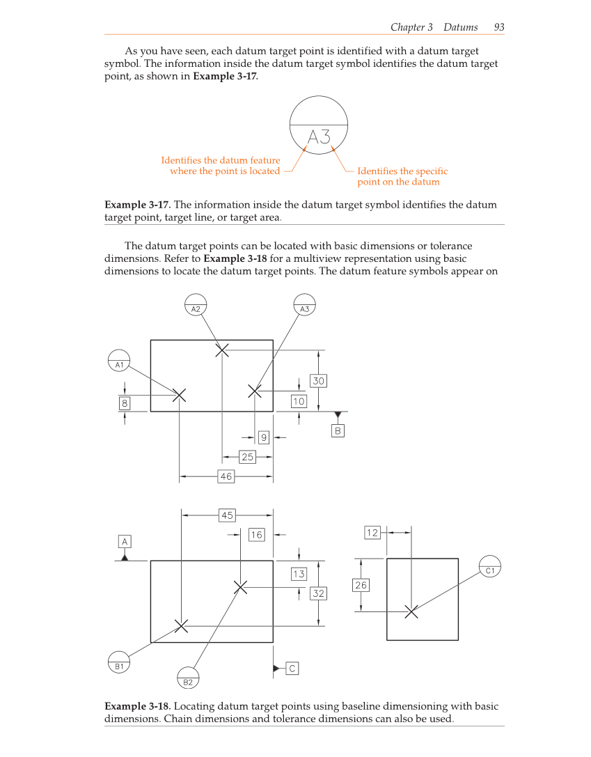 Datum Target Point Example Geometric Dimensioning and Tolerancing, 9th Edition page 93