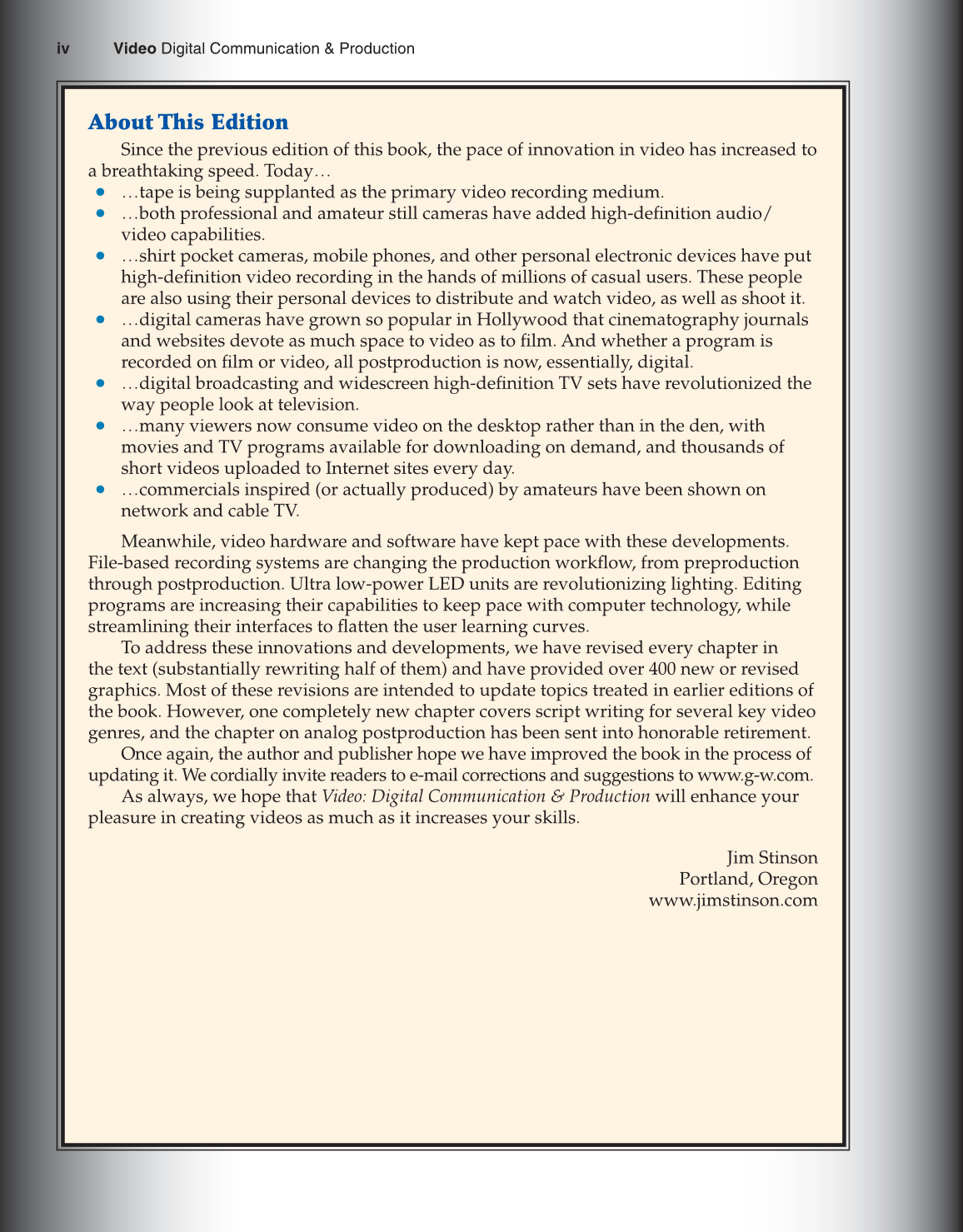 Video: Digital Communication &amp; Production, 3rd Edition page iv