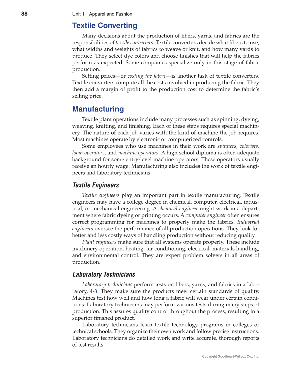Apparel: Design, Textiles & Construction, 11th Edition page 88