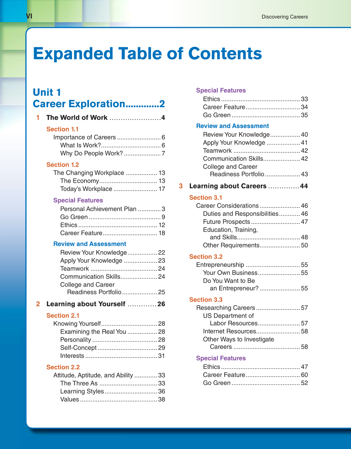 Discovering Careers, 9th Edition page VI