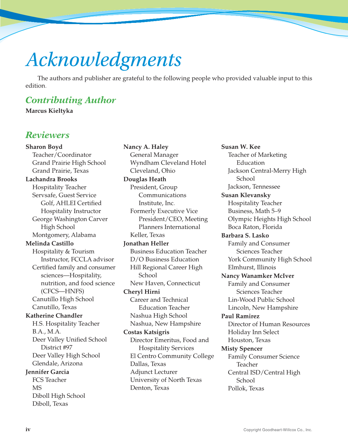 Hospitality Services, 4th Edition page iv