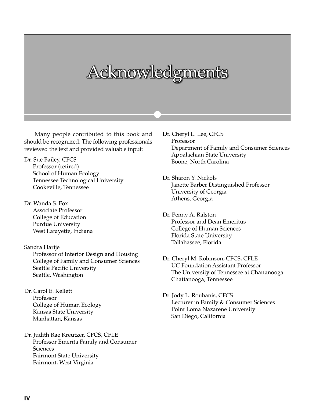 Foundations of Family and Consumer Sciences: Careers Serving Individuals, Families, and Communities, 2nd Edition page IV