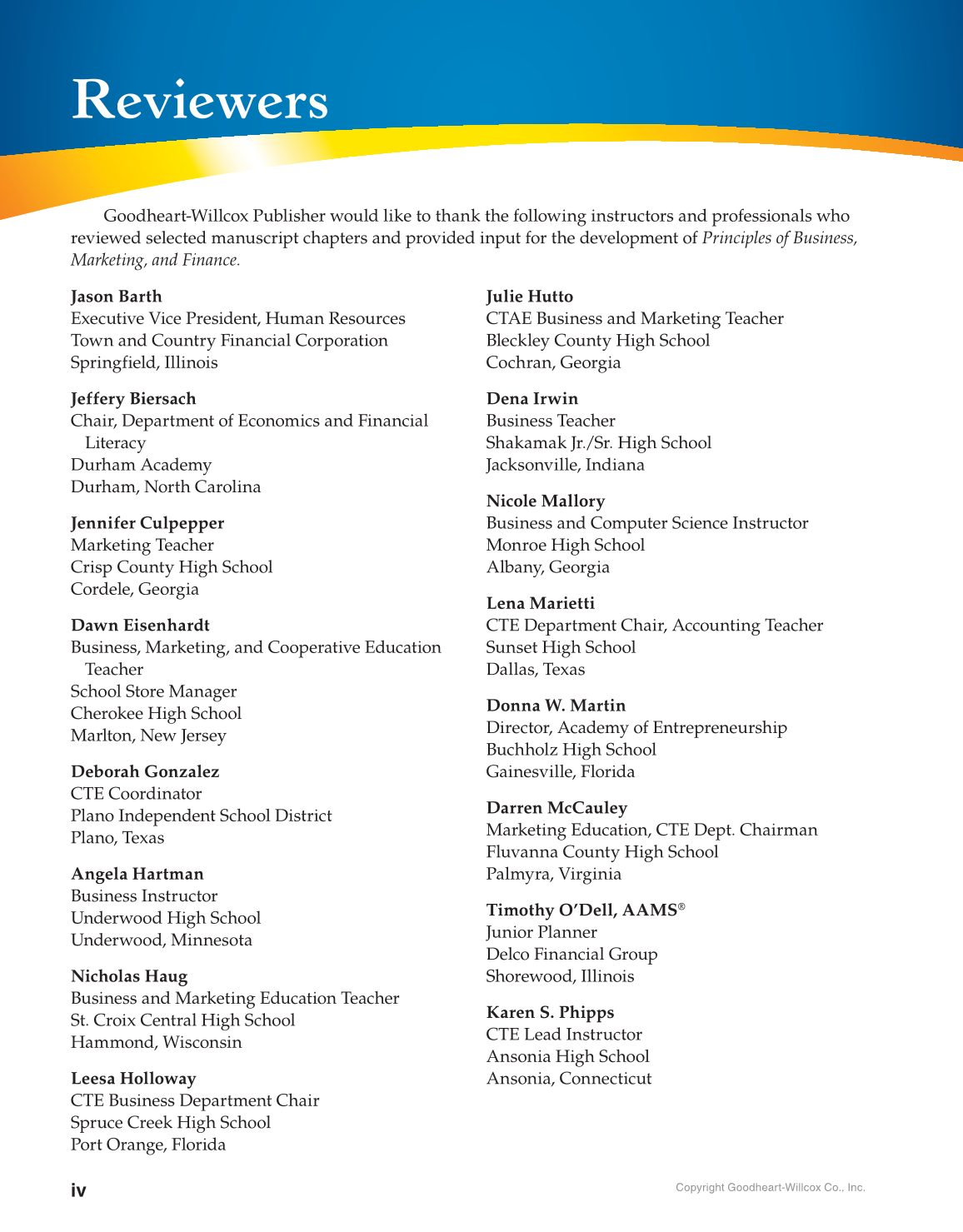 Principles of Business, Marketing, and Finance, 1st Edition page iv