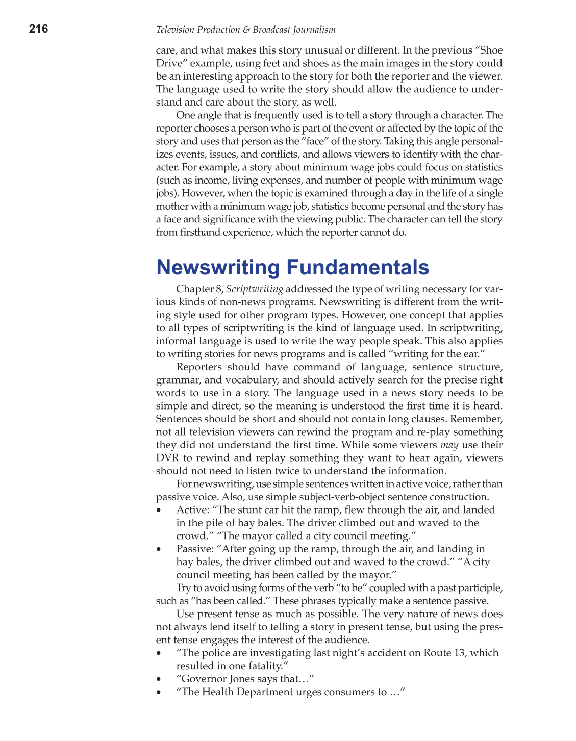 Television Production &amp; Broadcast Journalism, 2nd Edition page 216