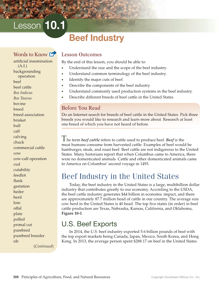 Principles of Agriculture, Food, and Natural Resources, 1st Edition page 508