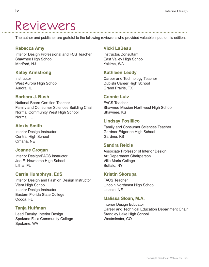 Interior Design, 1st Edition page iv