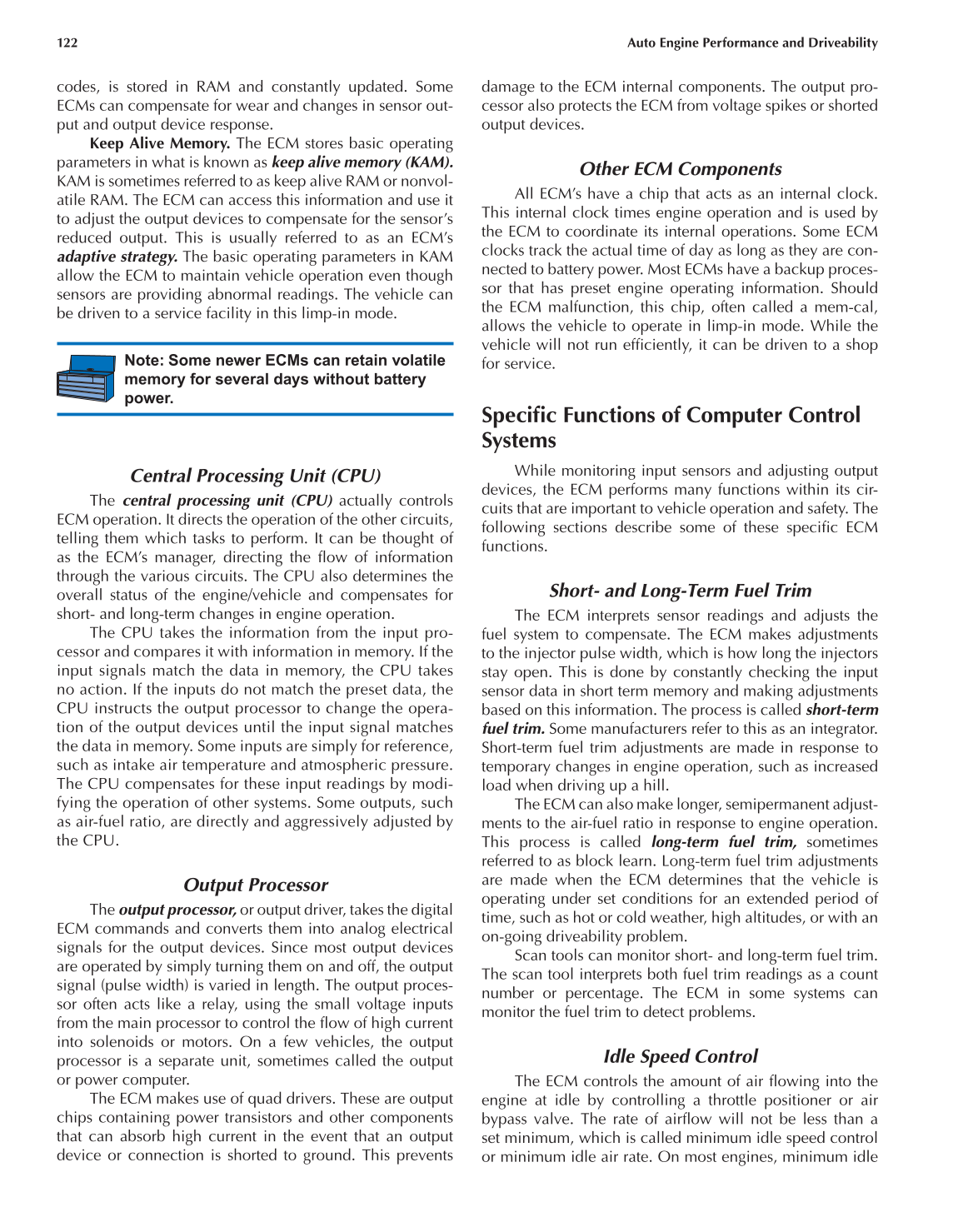Auto Engine Performance and Driveability, A8, 3rd Edition page 122