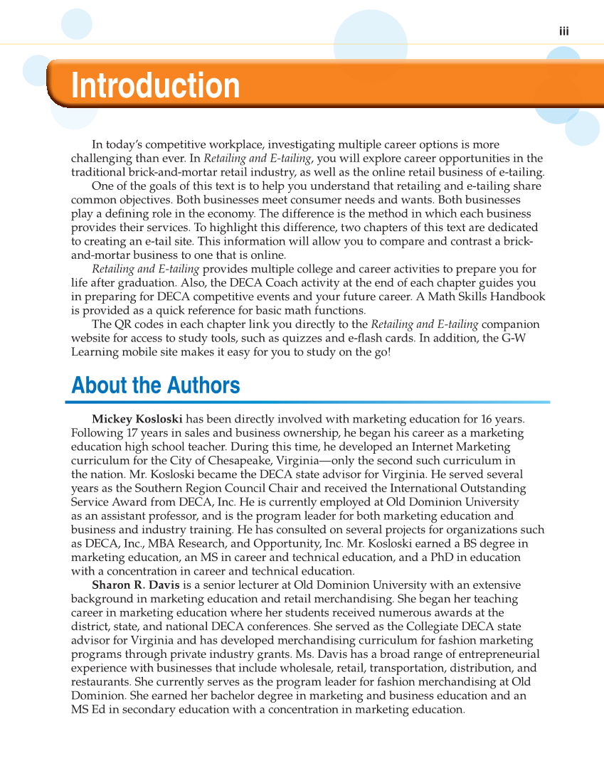 Retailing and E-tailing, 1st Edition page iii