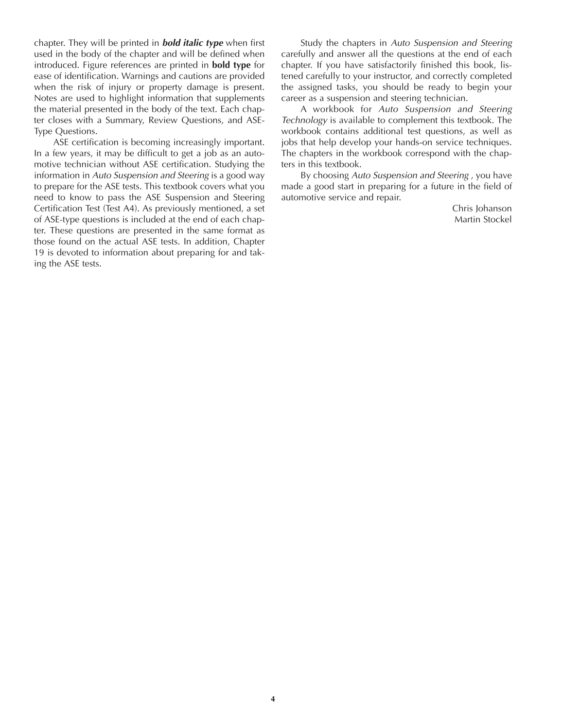 Auto Suspension and Steering, A4, 3rd Edition page 4