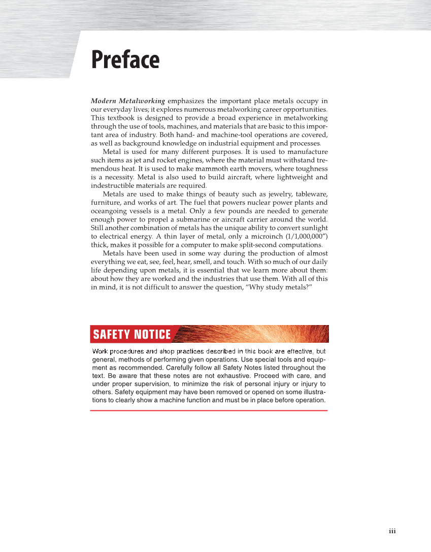Modern Metalworking, 10th Edition page iii