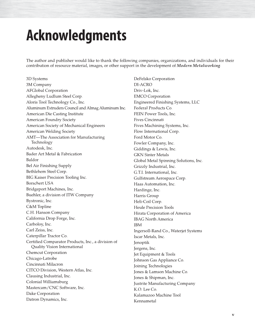 Modern Metalworking, 10th Edition page v