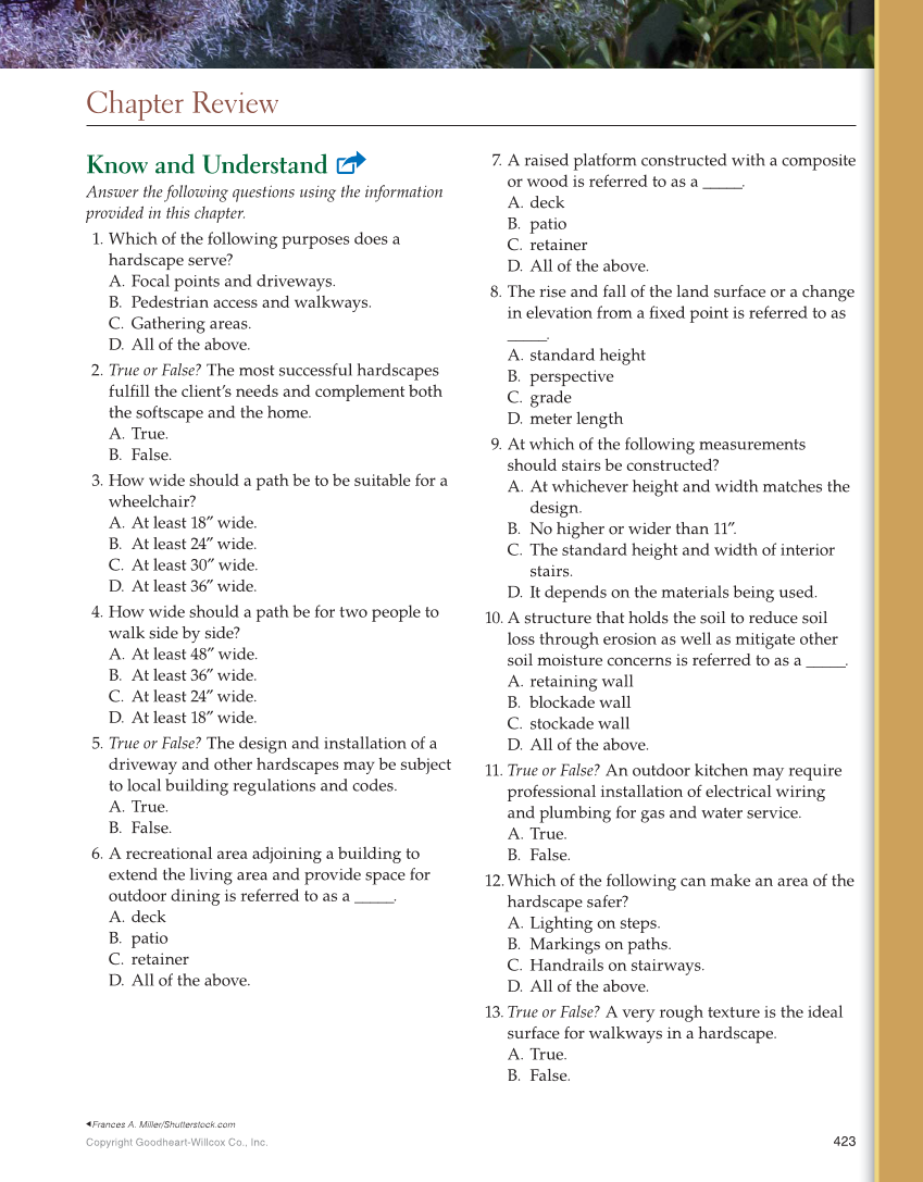Landscape Design, Installation, and Management, 1st Edition page 423