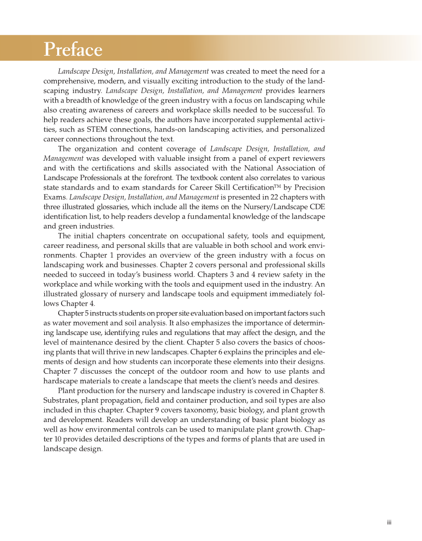 Landscape Design, Installation, and Management, 1st Edition page iii