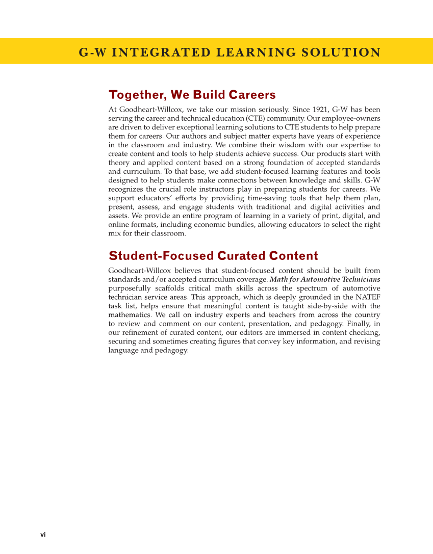 Math for Automotive Technicians, 1st Edition page vi