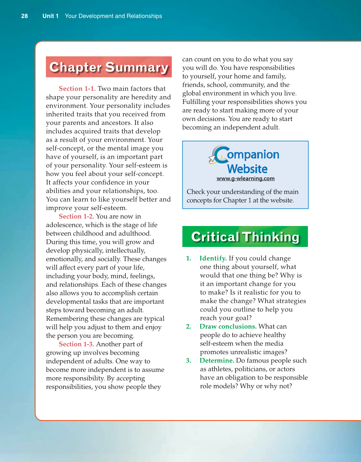 Preparing for Life and Career, 7th Edition page 28
