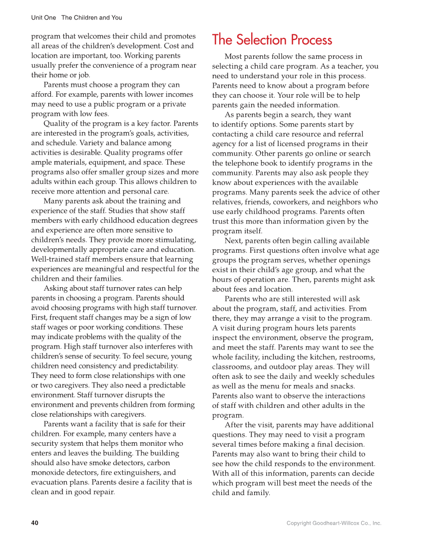 Working with Young Children, 9th Edition page 40