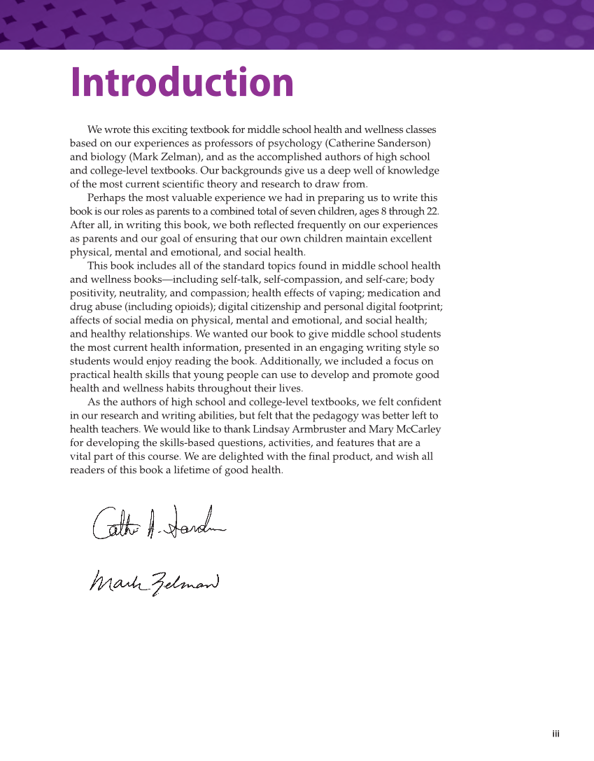 Comprehensive Health Skills for Middle School 2e page iii
