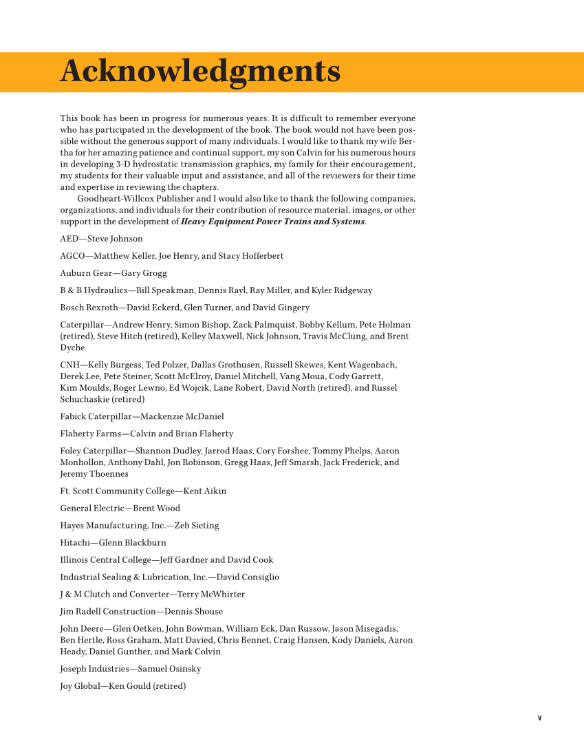 Heavy Equipment Power Trains and Systems, 1st Edition page v